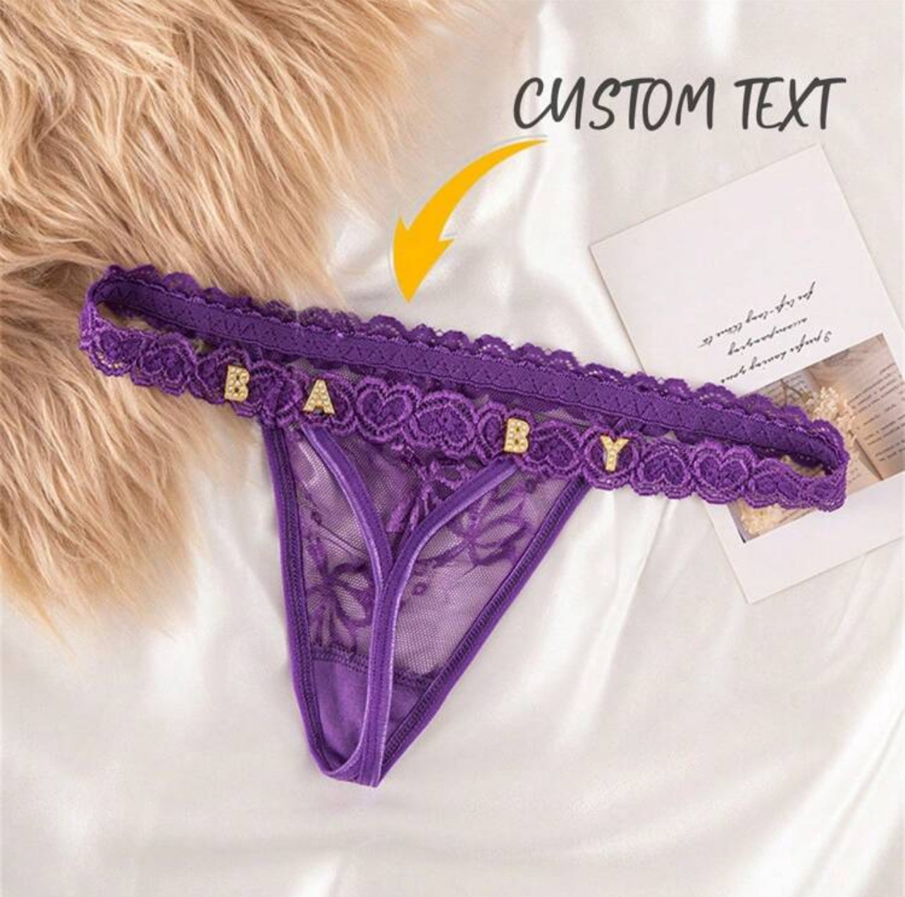 Culotte en dentelle avec lettres personnalisées pour femmes, string en dentelle Sexy avec lettres personnalisées, lettres brillantes en strass bricolage
