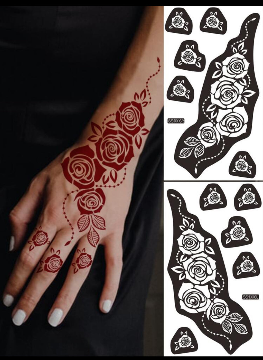 Pochoirs Henné Élégants – Motifs Floraux pour les Mains