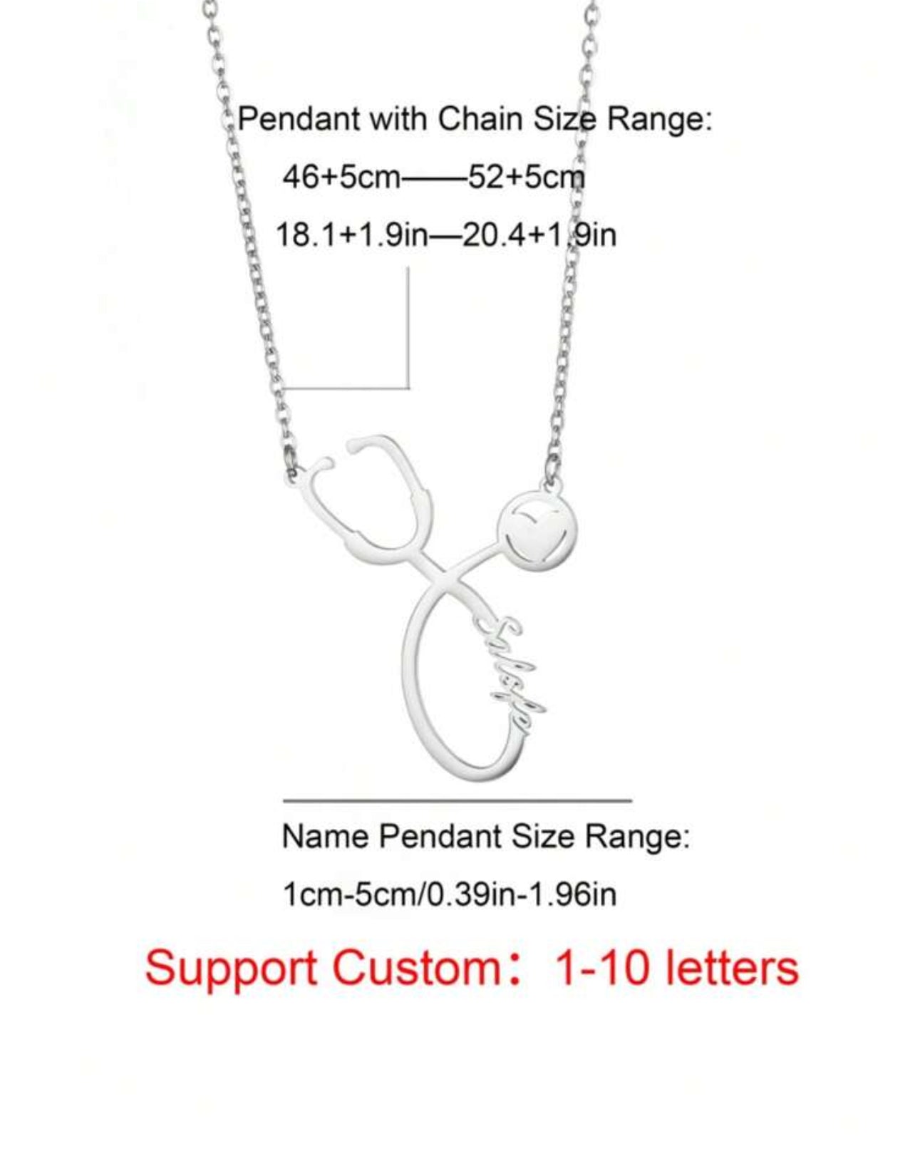 Collier avec nom de stéthoscope personnalisé, pendentif en chaîne en acier inoxydable