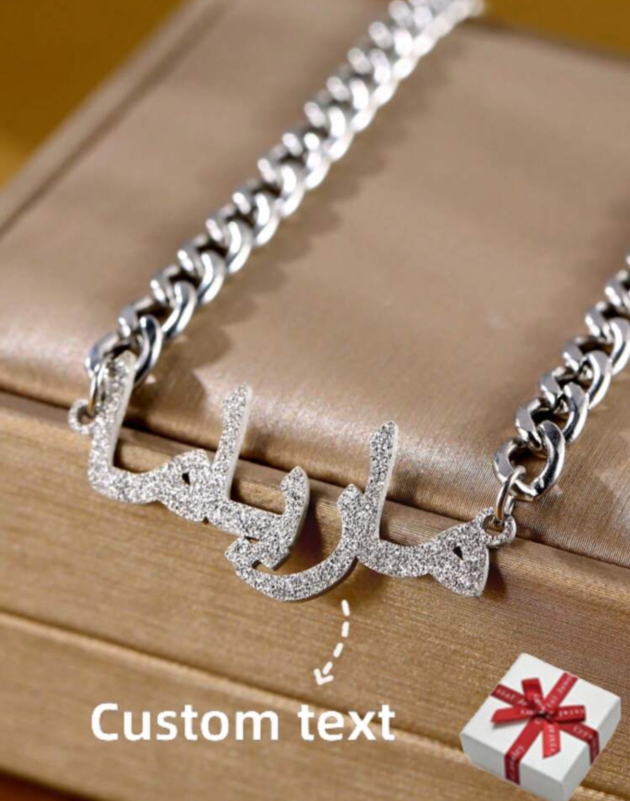 Collier personnalisé avec nom arabe, chaîne de 5mm, pendentif avec plaque signalétique en acier inoxydable