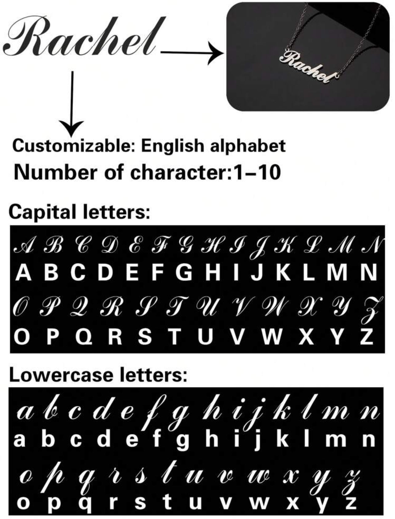 Collier en acier inoxydable avec nom personnalisé, police de l'alphabet anglais