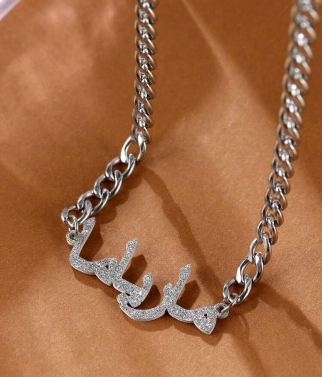 Collier personnalisé avec nom arabe, chaîne de 5mm, pendentif avec plaque signalétique en acier inoxydable