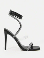 Damen-Schnürsandalen mit hohem Absatz und Strassverzierung