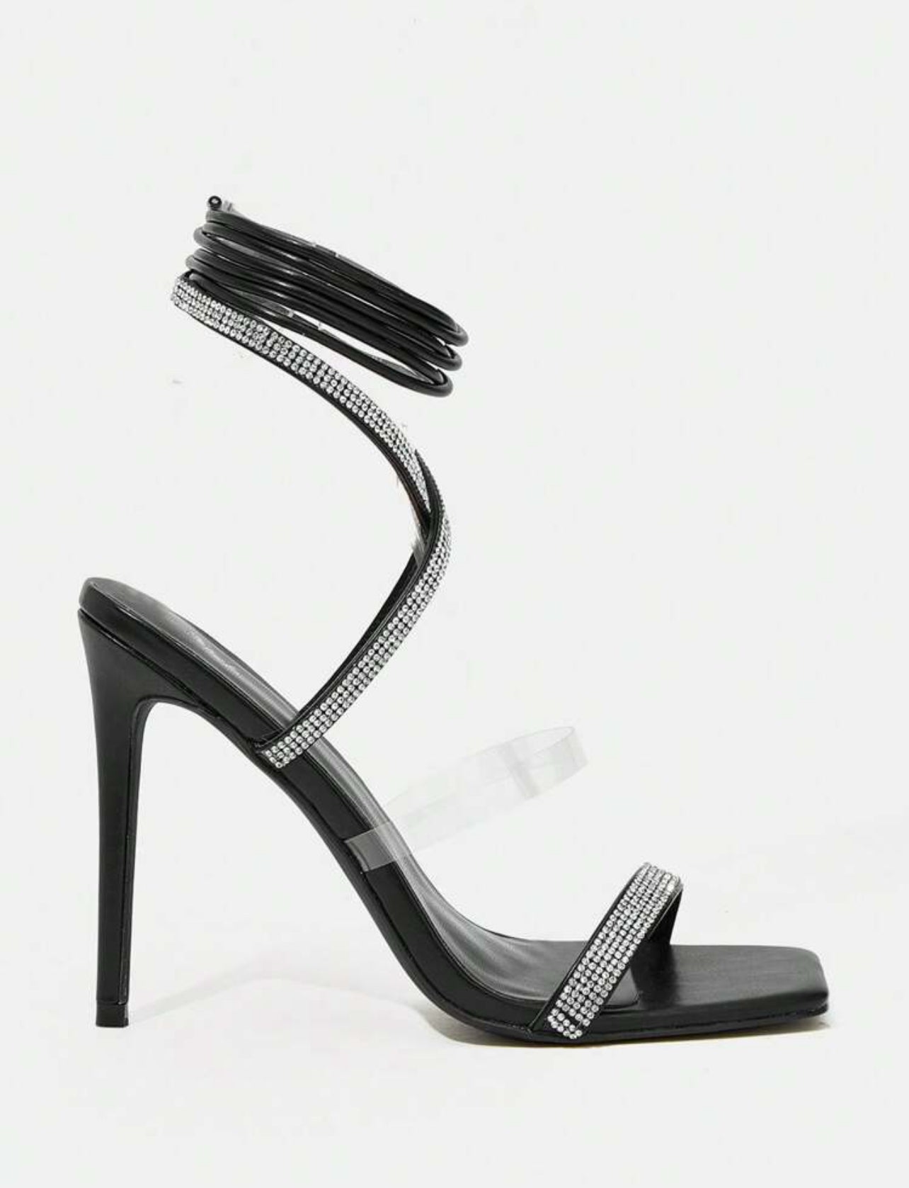 Sandales Femme À Strass Décoré À Lacets À Talon Haut