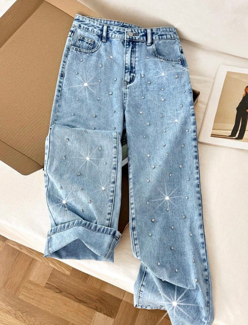 Jean Large Femme à Strass – Coupe Wide Leg