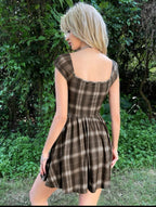 Grunge Plaid Dress with Lace Hem Bow