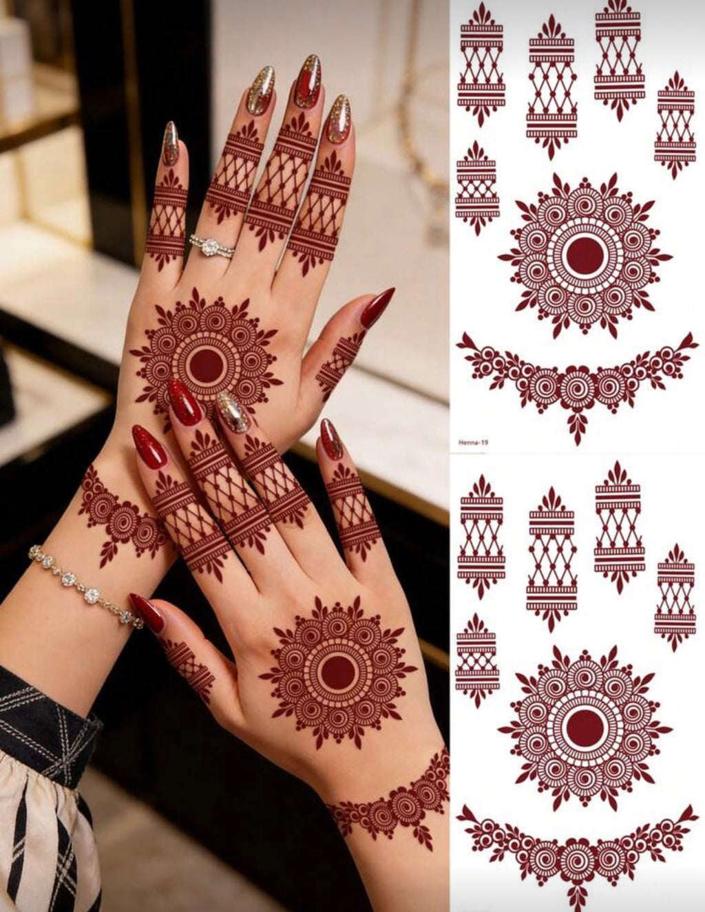 4 feuilles de Tatouage Éphémère Henné Mandala & Lotus