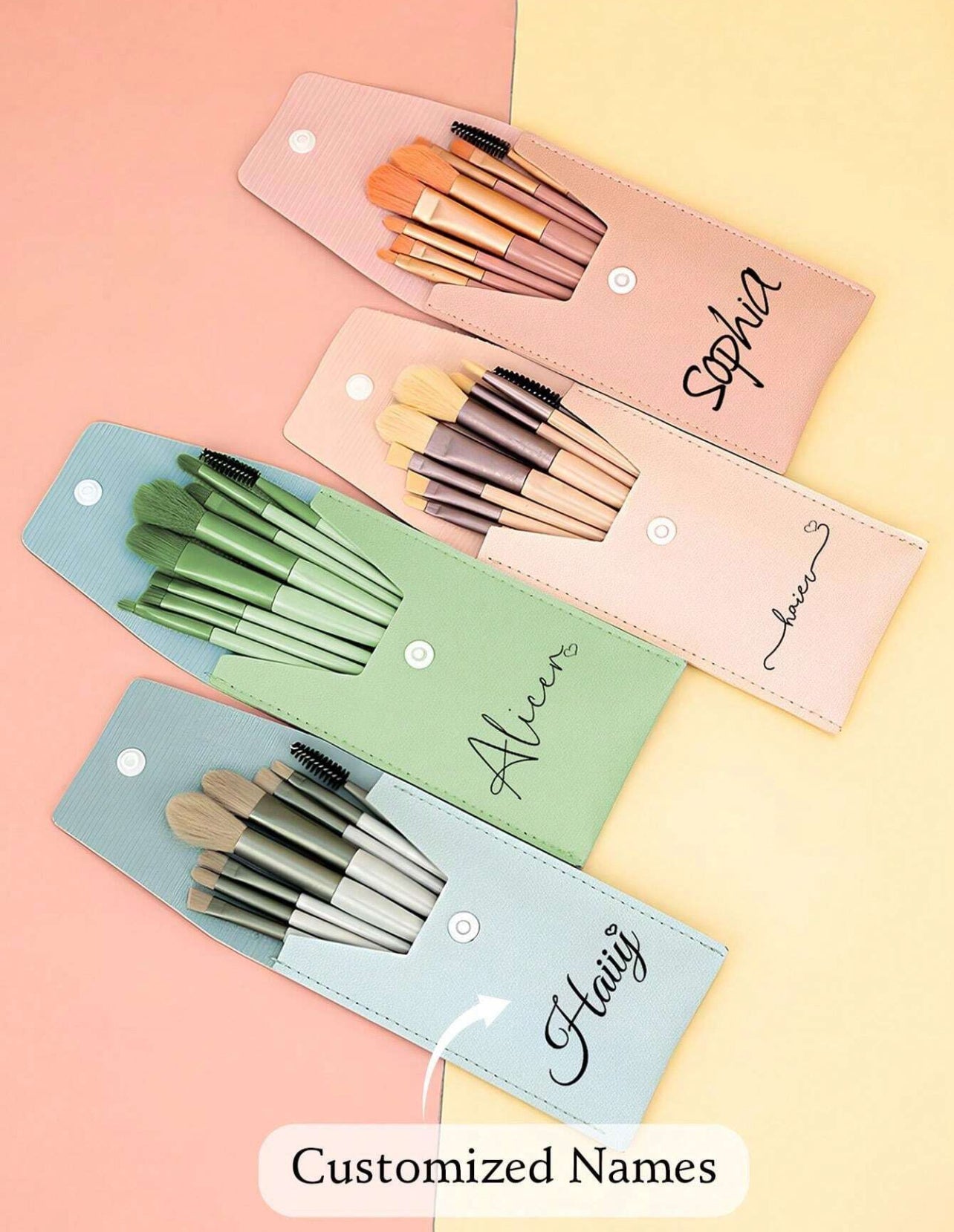 Ensemble de pinceaux de maquillage avec sac combo de nom personnalisé, parfait pour les cadeaux