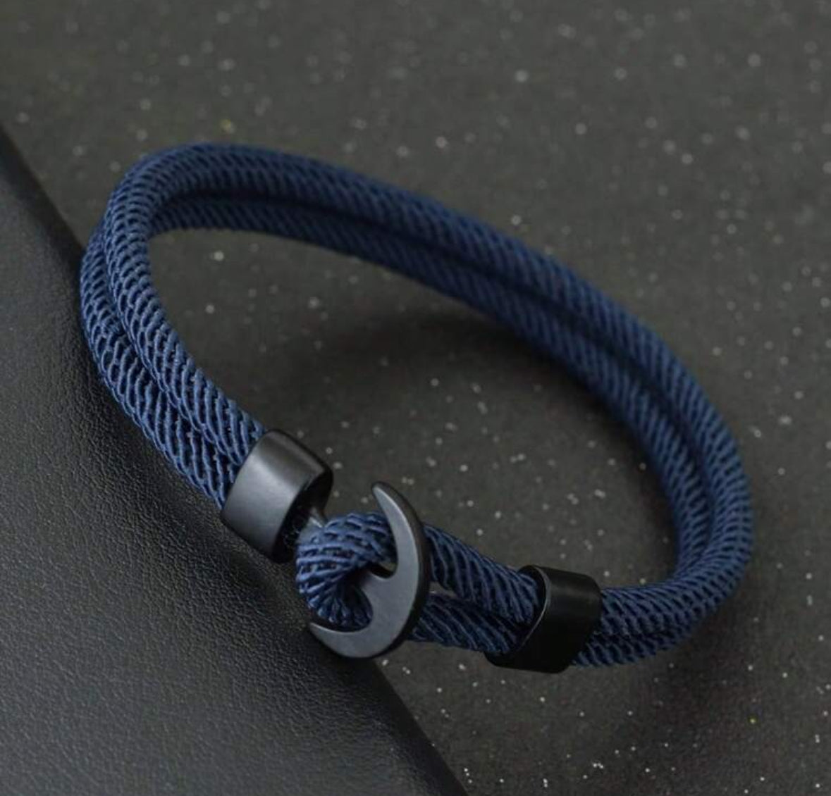 Bracelet Ancre Marine - Corde Bleue & Acier Noir