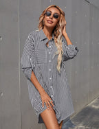 Robe chemise à rayures manches pattes