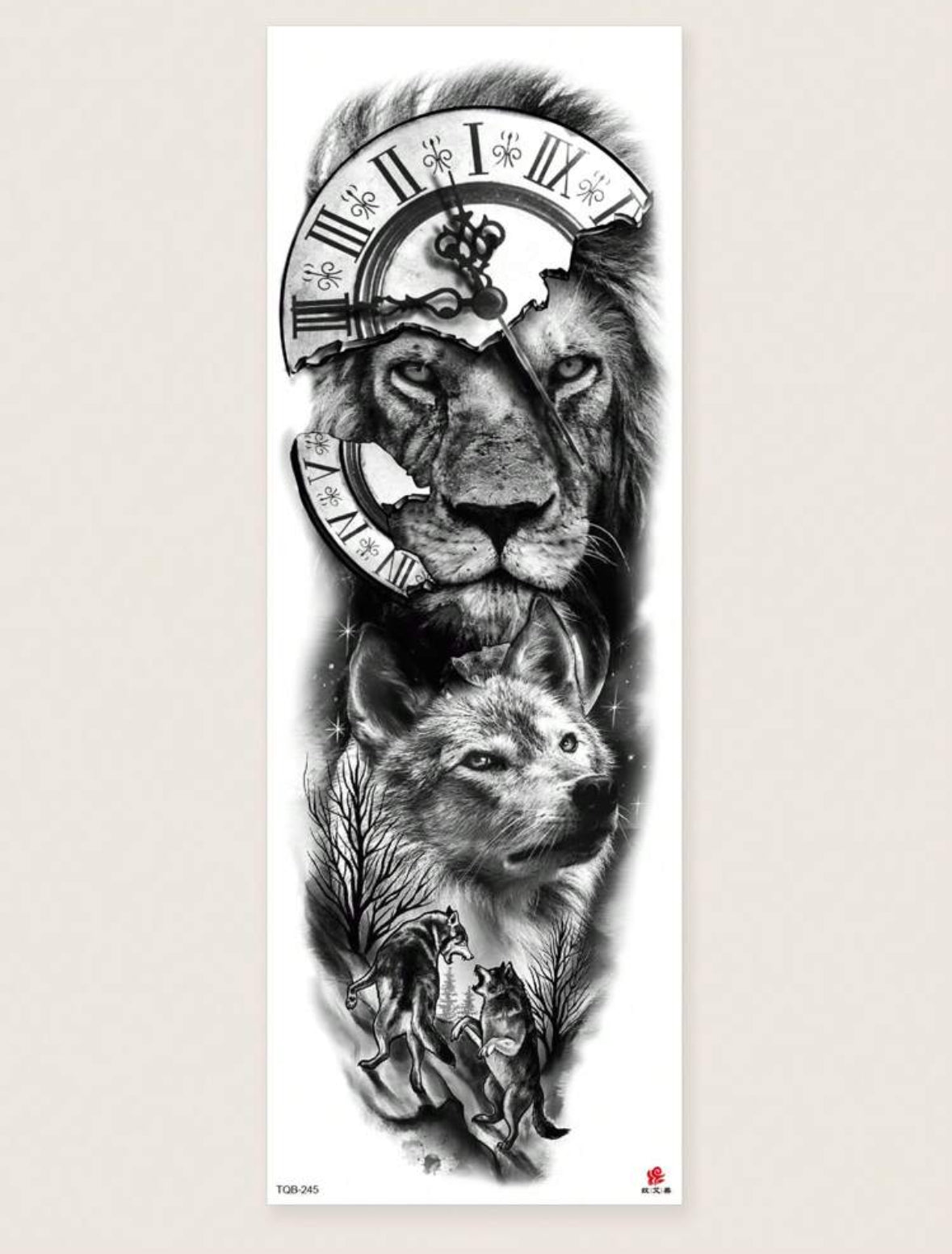 Tatouage Temporaire Bras Complet – Lion & Loup, Puissance et Sagesse