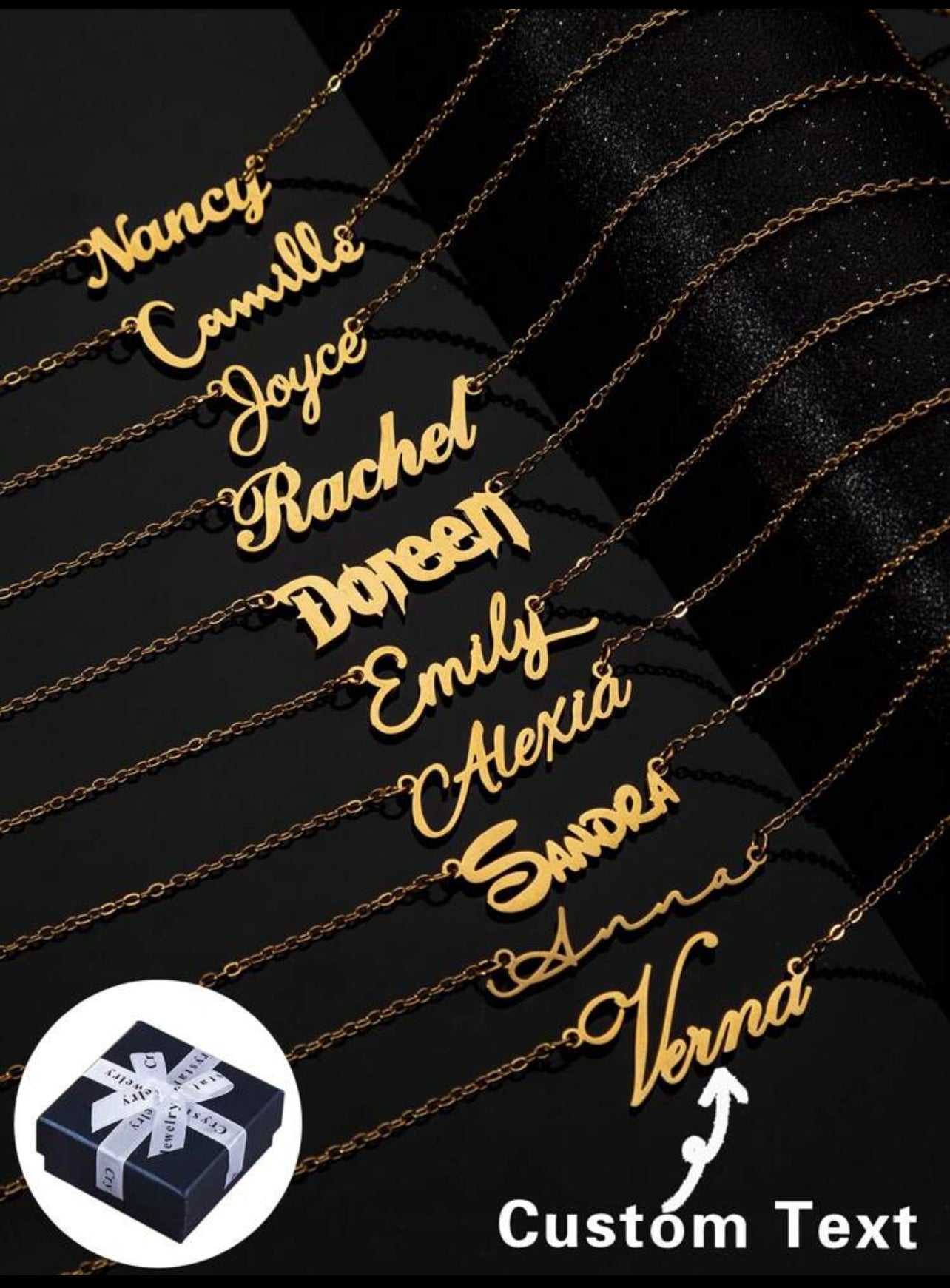 Collier en acier inoxydable avec nom personnalisé, police de l'alphabet anglais