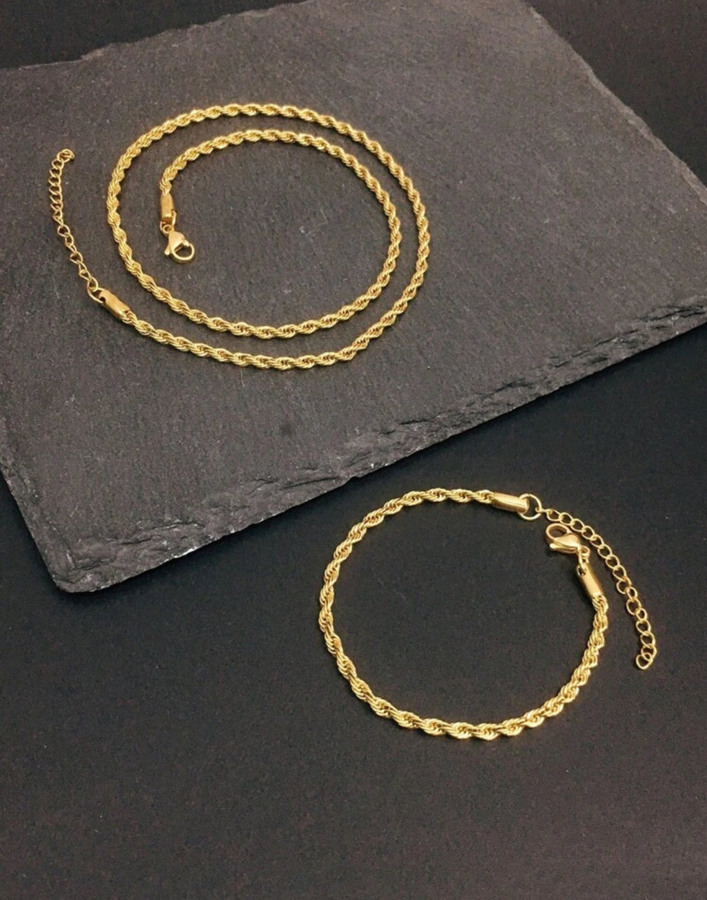 Ensemble Chaîne & Bracelet Torsadés en Acier Inoxydable Doré