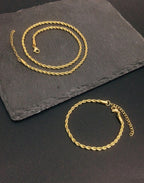 Ensemble Chaîne & Bracelet Torsadés en Acier Inoxydable Doré