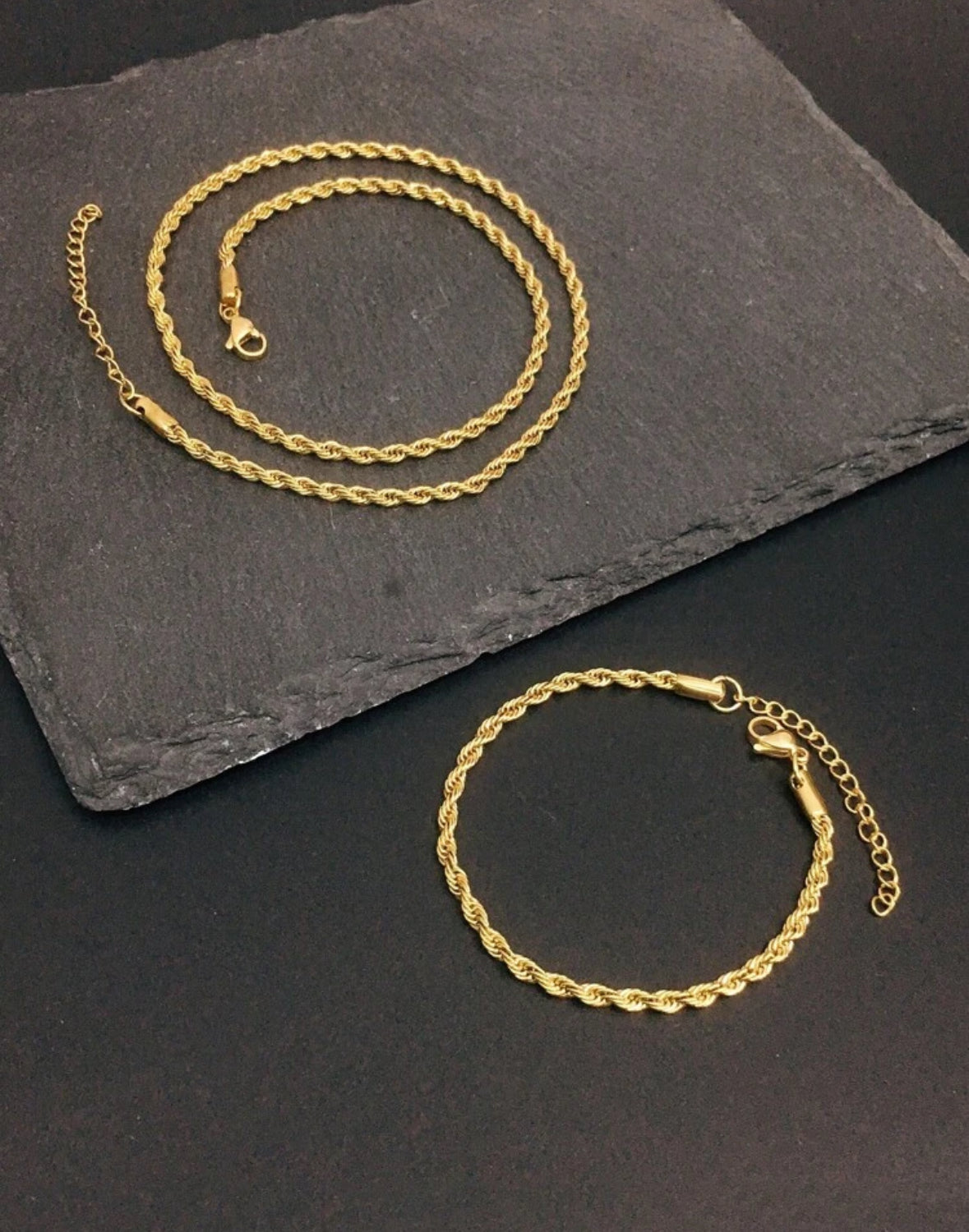 Ensemble Chaîne & Bracelet Torsadés en Acier Inoxydable Doré