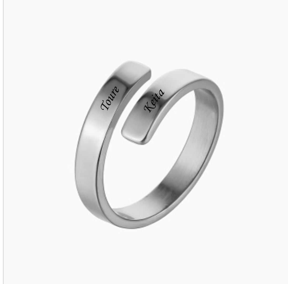 Bague personnalisée minimaliste double couche gravée en acier inoxydable unisexe