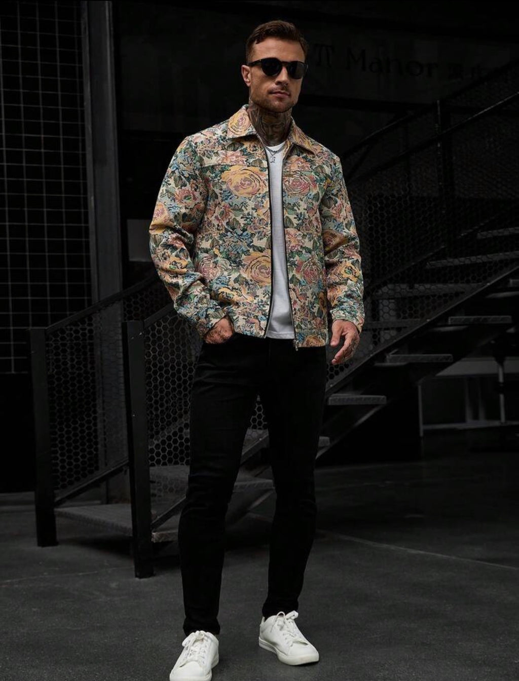 Men's Vintage Woven Floral Jacket – Zip Closure