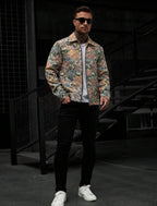 Veste Homme Tissée à Motif Floral Vintage – Fermeture Zippée