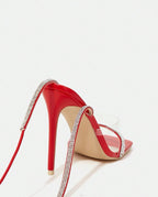 Damen-Schnürsandalen mit hohem Absatz und Strassverzierung