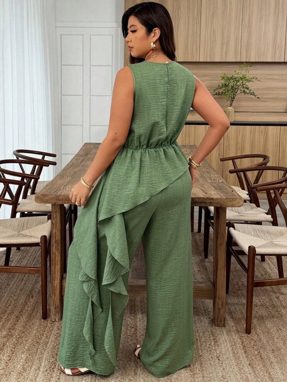 Ensemble Deux Pièces Drapé "Élégance Fluide" – Vert Sauges