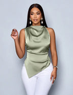 Top en satin asymétrique à col drapé - Élégance Moderne