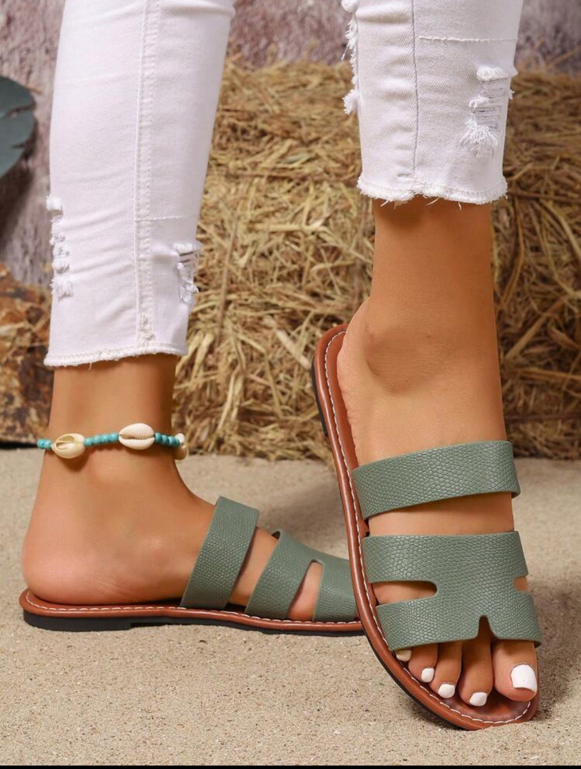 Sandales Élégantes à Double Bride - Vert Olive