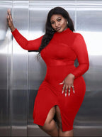 Robe Moulante À Col Montant Fendu