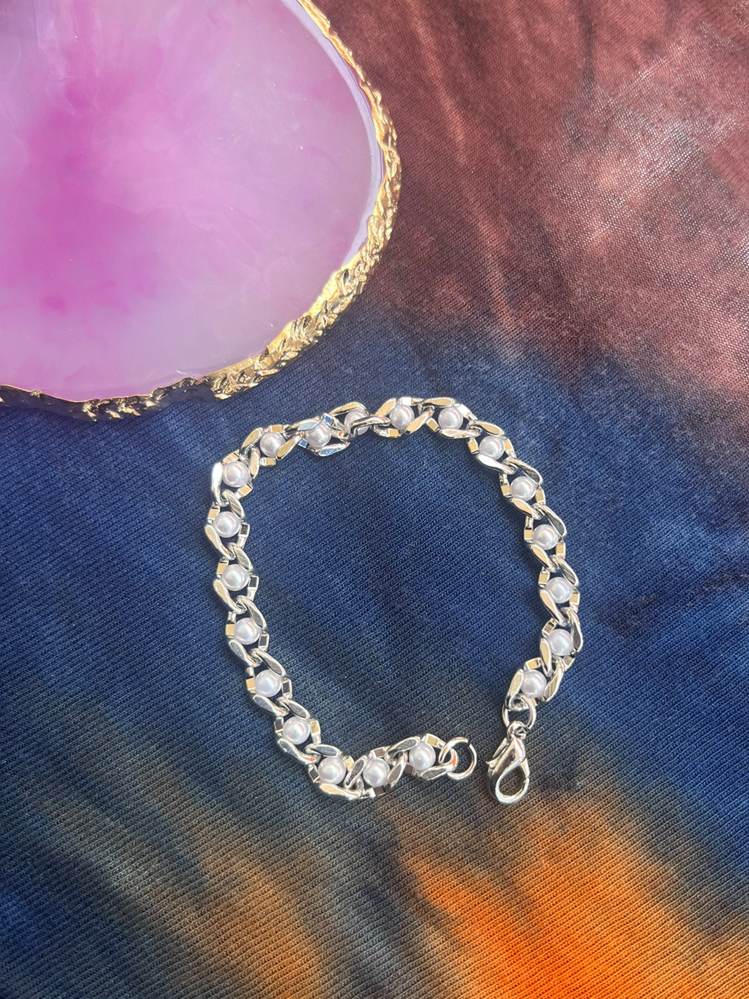 Bracelet Chaîne Perlée en Argent