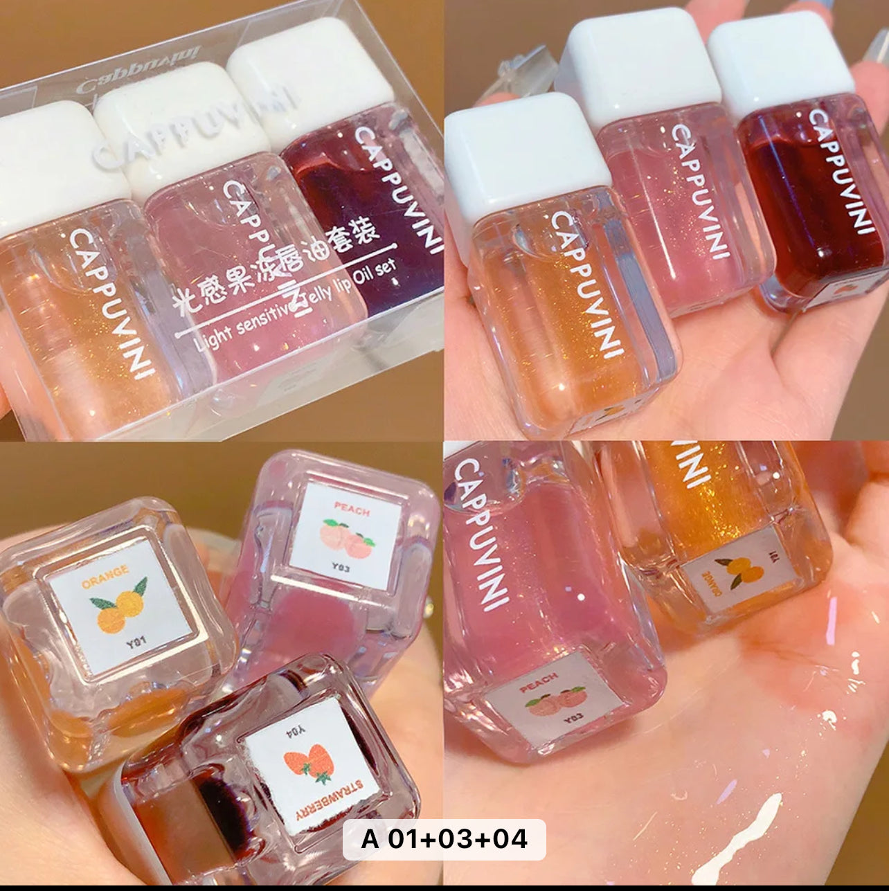 Trio Tentation: Ensemble d’Huiles à Lèvres Hydratantes aux Teintes Fruitées