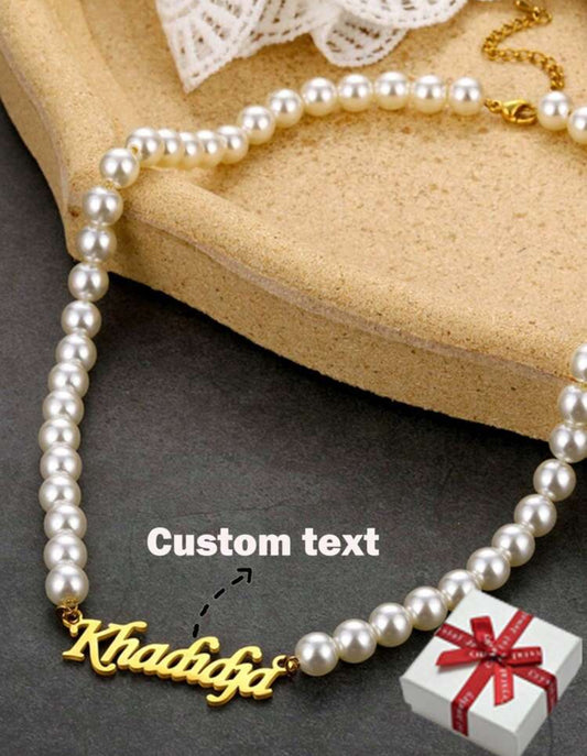 Collier de perles en acier inoxydable avec lettre de nom personnalisée