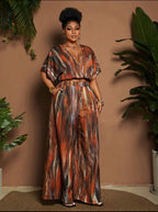 Ensemble Palazzo "Aura Terreuse" – Imprimé Abstrait & Coupe Fluides