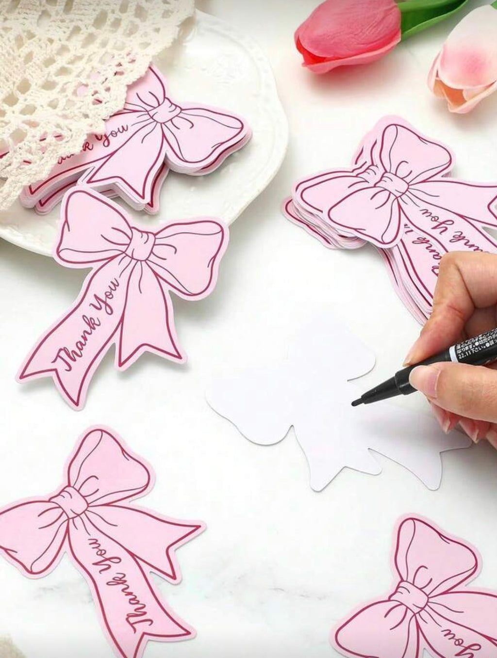 Cartes de Remerciement "Nœud Élégant" – Étiquettes Cadeaux avec Message