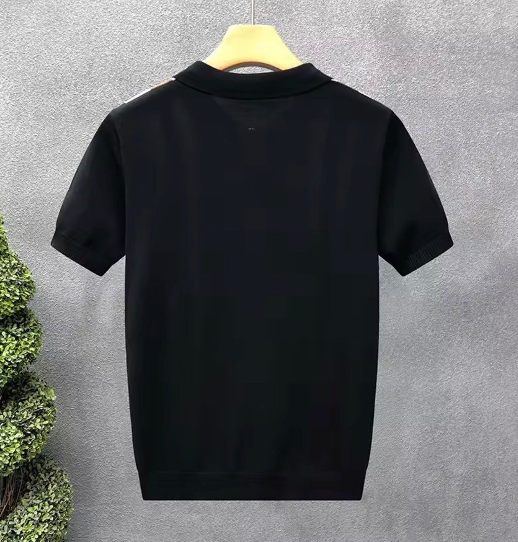 Men's Striped Knit Zip Polo Shirt