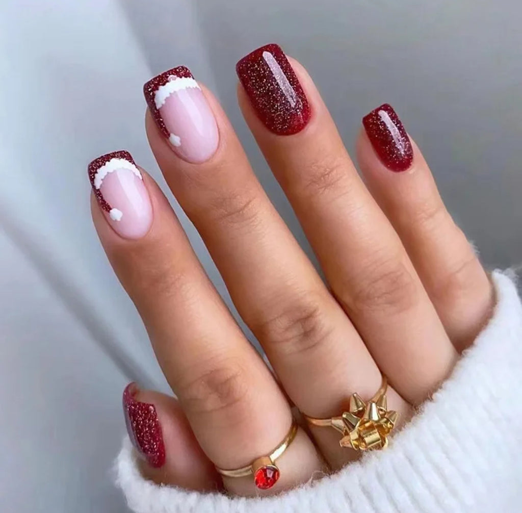 Glamour Festif – Faux Ongles Rouges Scintillants