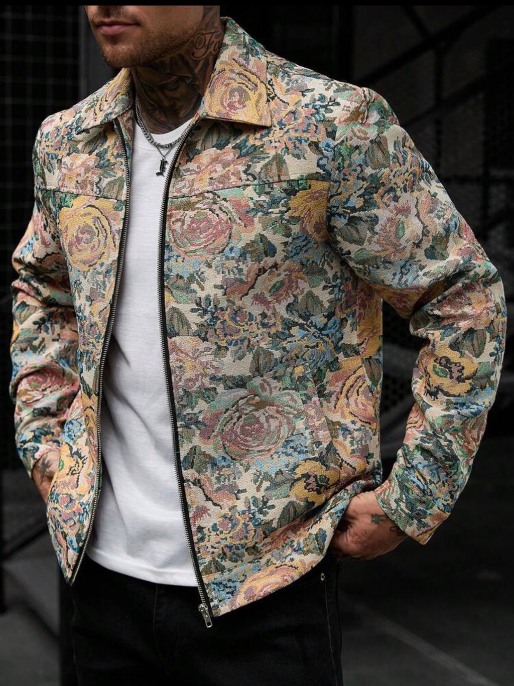 Men's Vintage Woven Floral Jacket – Zip Closure