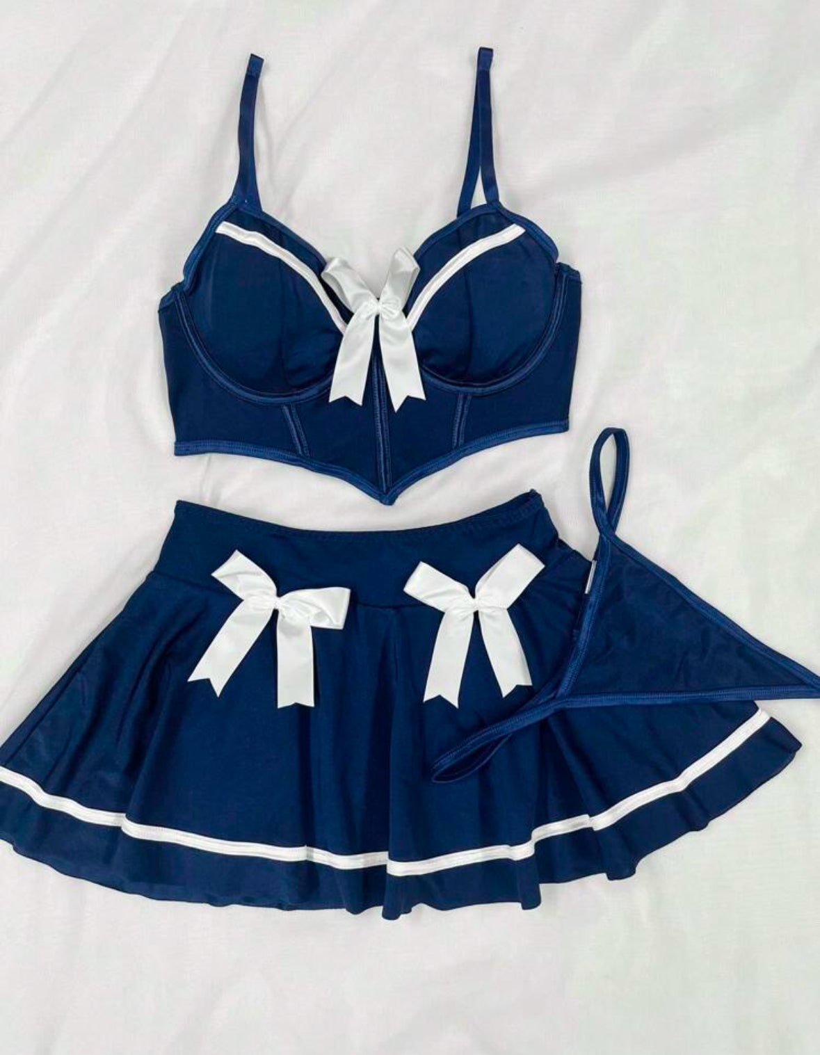 Sailor style lingerie set with decorative bows