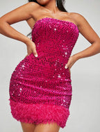 SXY Robe Moulante Bustier À Paillettes