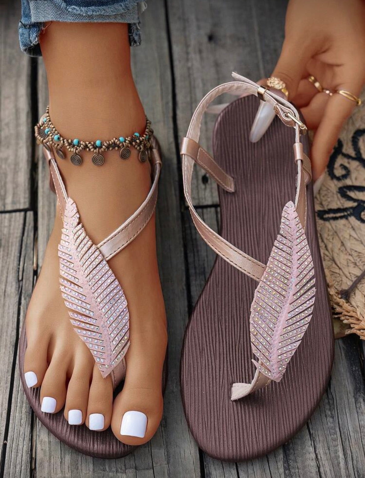 Sandales Bohèmes "Plume Étincelante