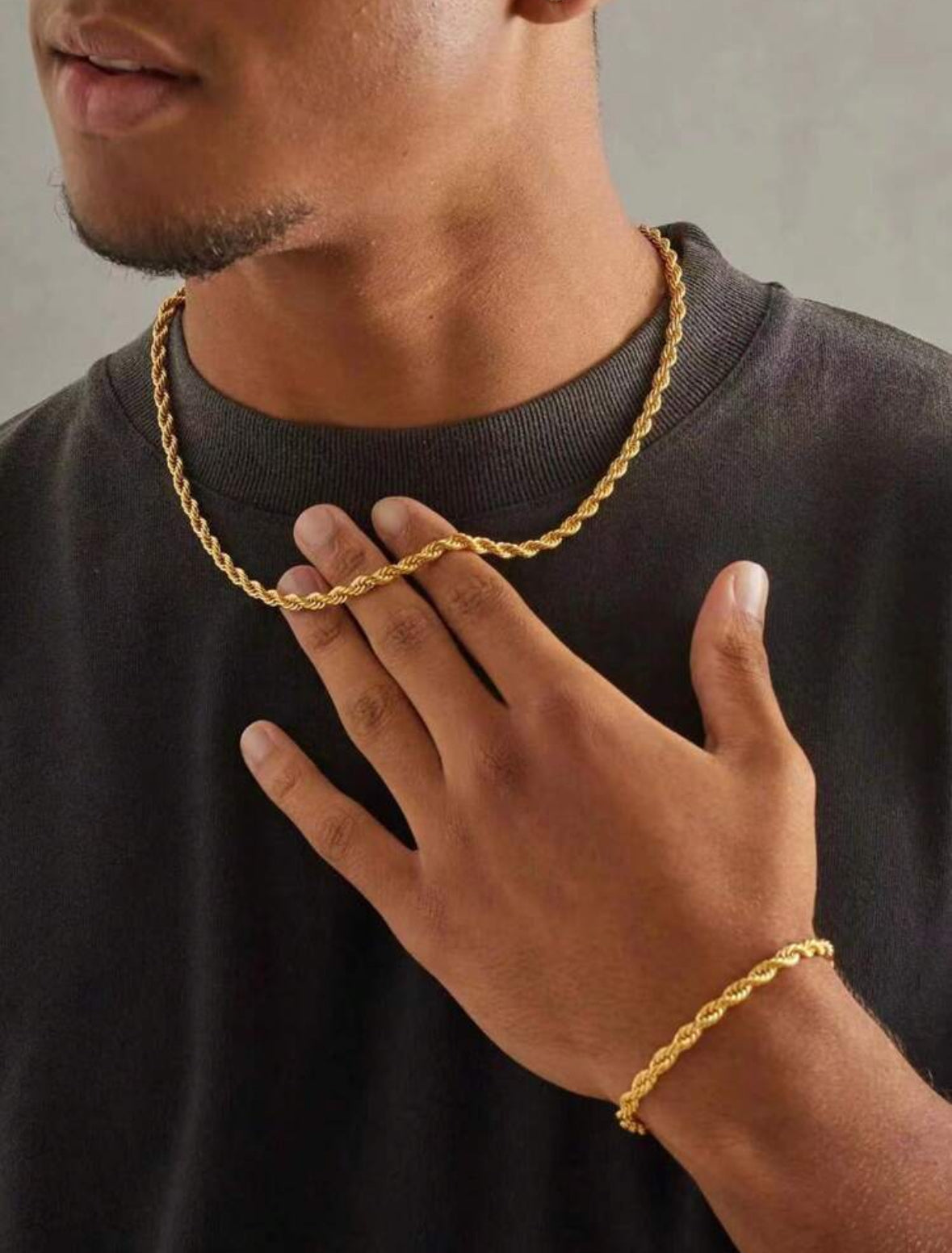 Ensemble Chaîne & Bracelet Torsadés en Acier Inoxydable Doré