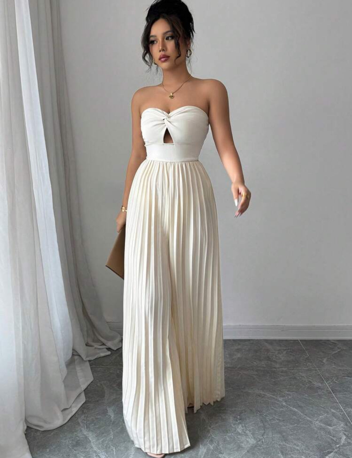 Combinaison Pantalon Plissé Écru Bustier Clara