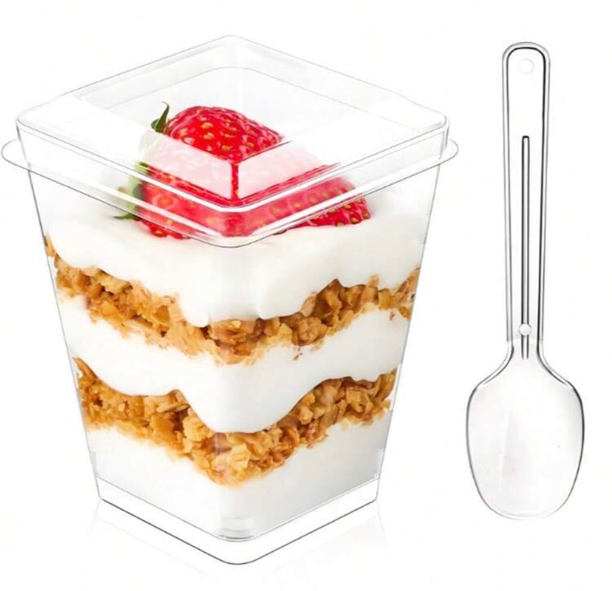 Lot de 80 Verrines Carrées Cristallines avec Couvercles et Cuillères – Format 150ml – Idéal Traiteurs et Événements