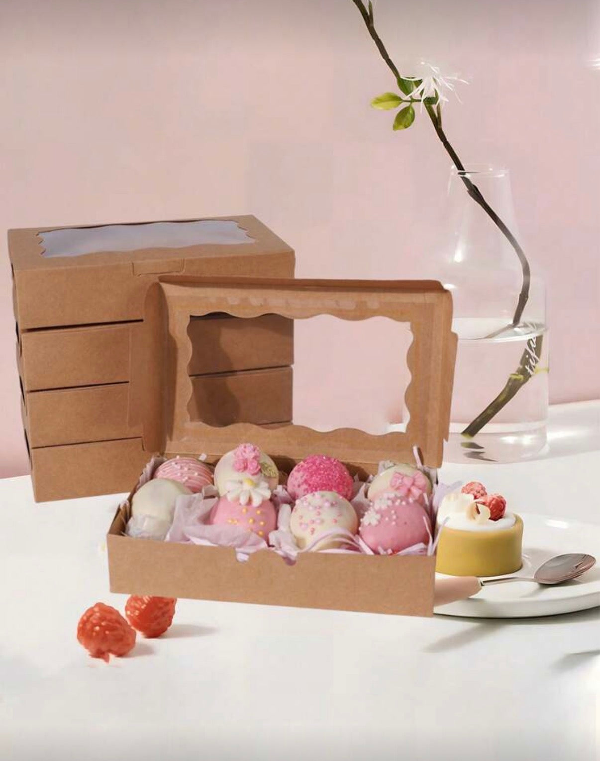 Lot de 20 Boîtes à Pâtisserie avec Fenêtre – Design Élégant pour Beignets, Biscuits et Cupcakes