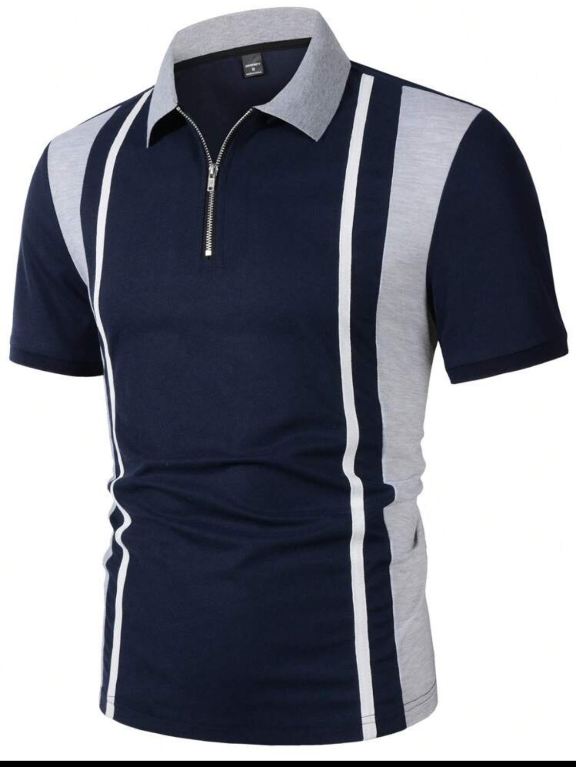 Polo Homme à Fermeture Éclair - T-shirt Décontracté avec Rayures Latérales