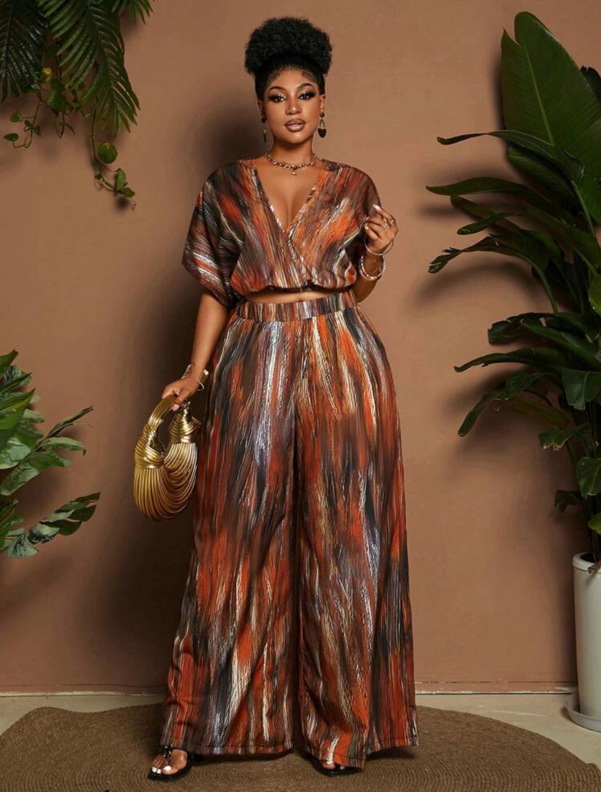 Ensemble Palazzo "Aura Terreuse" – Imprimé Abstrait & Coupe Fluides