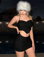 Solid Color Bustier Top and Bodycon Pencil Skirt Set