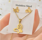 Ensemble Collier et Boucles d'Oreilles Papillon en Acier Inoxydable