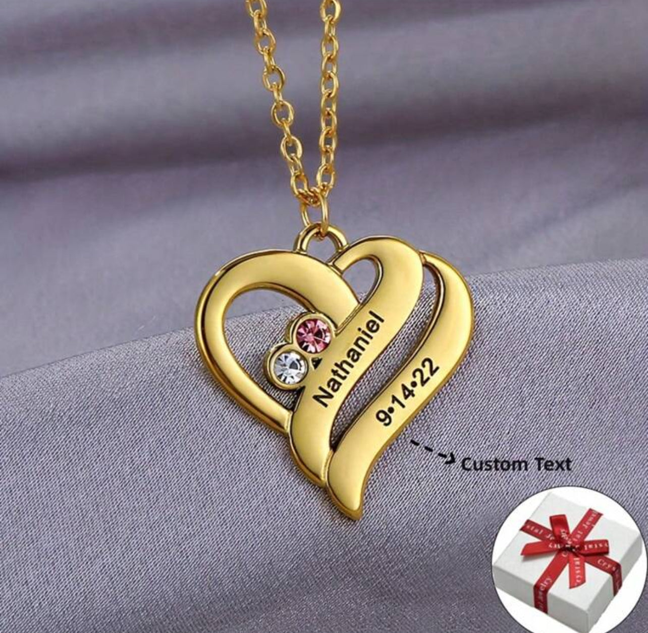 Collier personnalisée pendentif de cœur en acier inoxydable