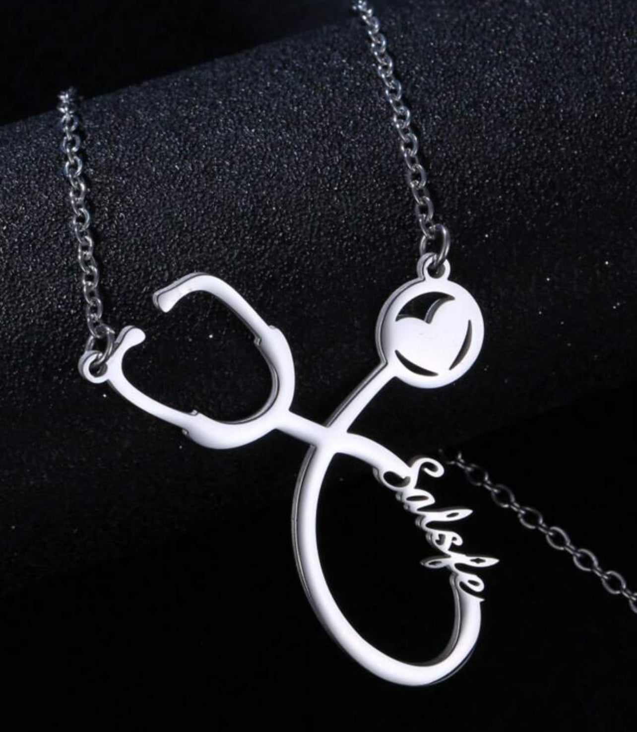 Collier avec nom de stéthoscope personnalisé, pendentif en chaîne en acier inoxydable