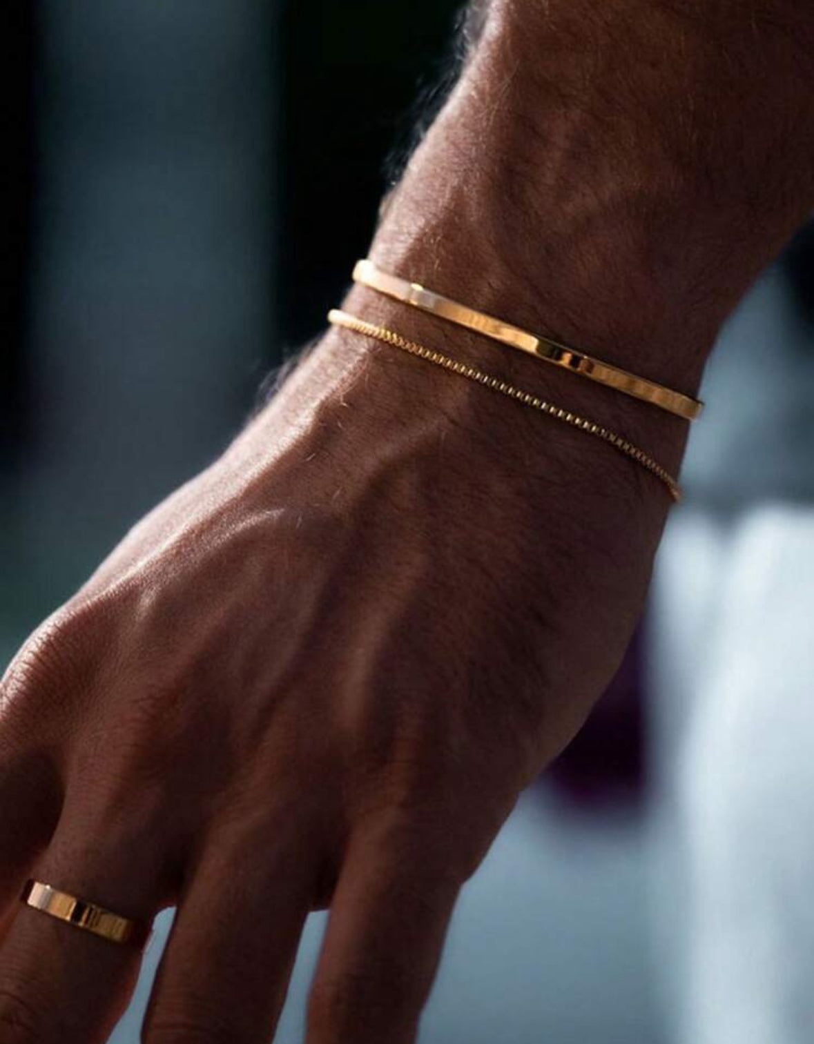 Bracelet et chaîne minimaliste en acier inoxydable doré