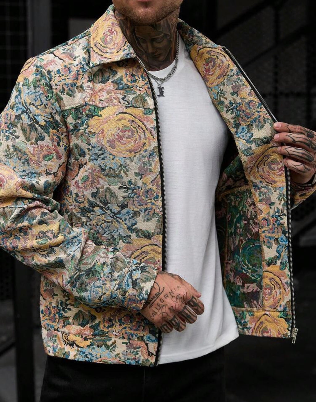 Men's Vintage Woven Floral Jacket – Zip Closure